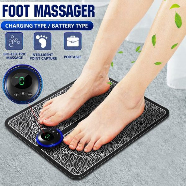 Ems Foot Massager Mat Electric Usb Charging Smart Display Tens Acupuncture Feet Cushion Blood Circulation Pad Health Care Home – With Box