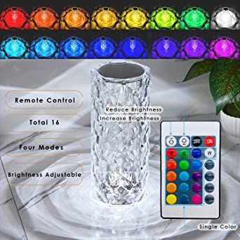 16 Colors Diamond Rose Crystal Lamp Bedside Acrylic Usb Rechargeable Table Lamp